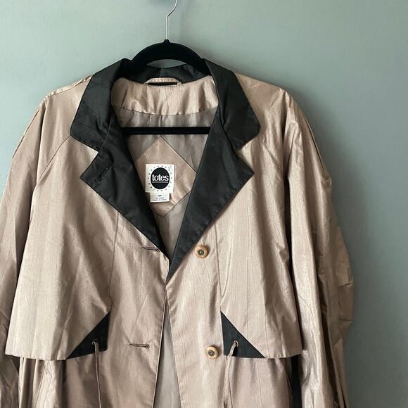 TOTES Vintage 80's 90's Womens 12P Trench Raincoat Two Tone Button Cinch Collar - Picture 2 of 16